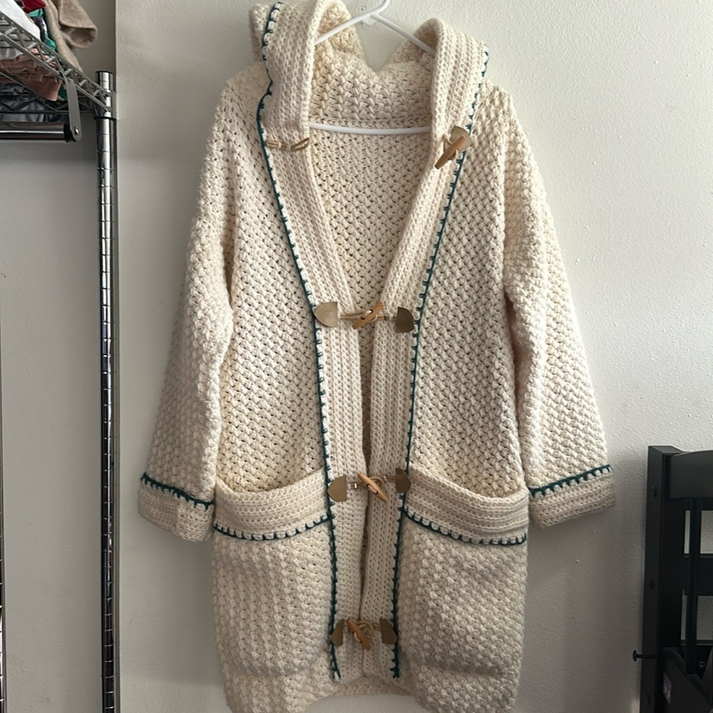 Stunning crochet jacket cardigan with hood. Handmade